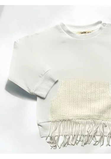 Çikoby Kız Bebek Püskül Detaylı Sweatshirt-14850 Ekru