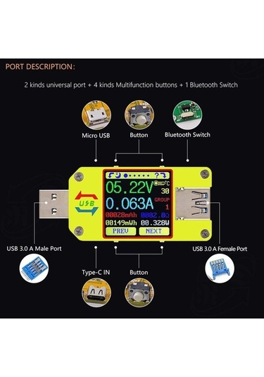 Didadodo App Usb 3.0 Lcd Ekran Voltmetre Ampermetre Kablo Direnç Test Cihazı İçin Rd Um34, Yüksek Hassasiyetli