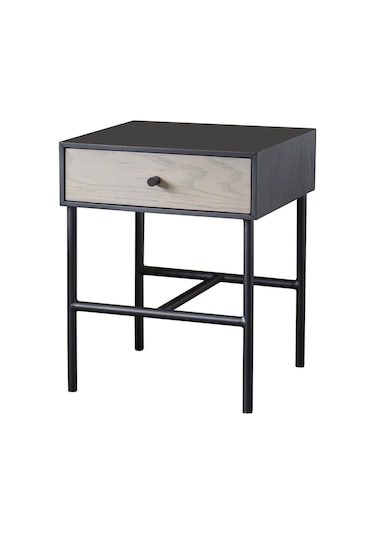 Tia Siyah Metal&ahşap Yan Sehpa - Açık Kahve