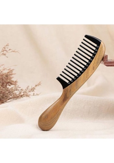 Sorendy Pelesenk Ağaç Kaplamalı Kemik Tarak 20 Cm At-105 Geniş Dişli Ahşap Saç Tarağı Doğal