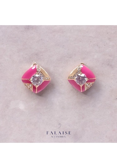 Pembe Düğme Küpe 15mm Pembe