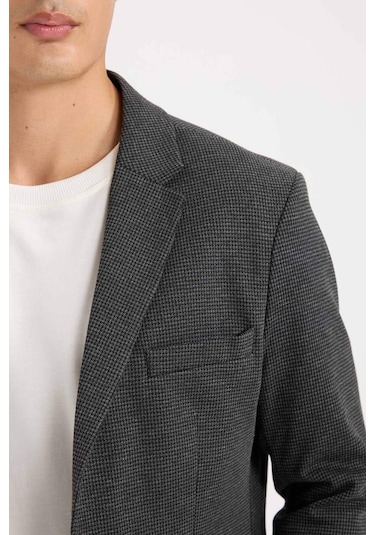 DeFacto Slim Fit Dar Kesim Ceket Yaka Düğmeli Blazer Ceket D6074AX24AUAR198 Antrasit DeFacto Slim Fit Dar Kesim Ceket Yaka Düğmeli Blazer Ceket D6074AX24AUAR198 Antrasit