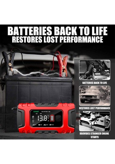 Tenfowee Akıllı 12v/24v 10a Şarj Cihazı - Kurşun Asit Ve Lityum Pil Şarjı İçin Çok Fonksiyonlu Ekranlı Model