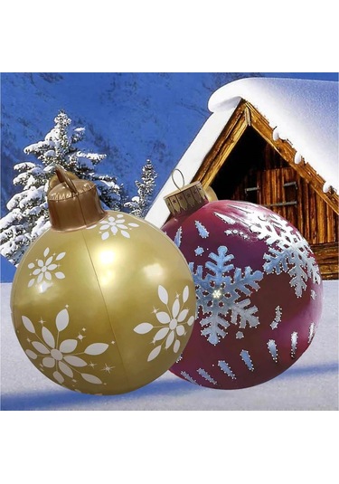Qingmipy Pvc Noel Şarap Kırmızısı Hava Dolgulu Top 60cm - Kar Taneleri Desenli, Pompa Dahil, Dışarı/içeri Dekorasyon, Noel/yeni Yıl Festivalleri