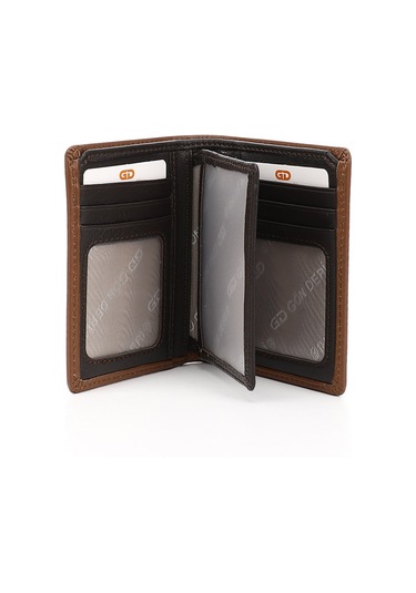 Gönderir Tabaya Kahve Hakiki Deri Dikey Cüzdan Taba - Kahverengi