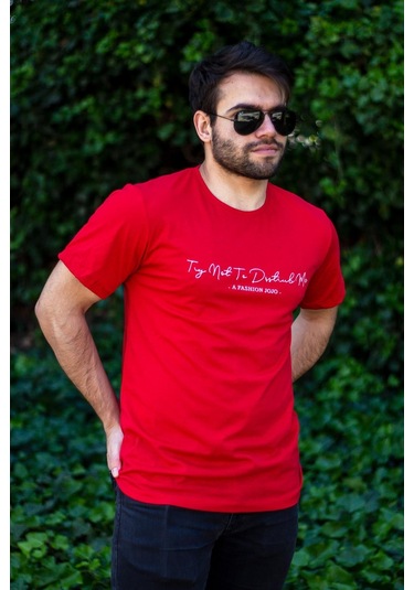 Erkek Kırmızı El Yazısı İmza Baskı Kısa Kollu Bisiklet Yaka Erkek T-shirt 22etsheyaz 001