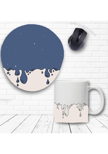 Mavi Tasarımlı Kupa Bardak Ve Bilek Destekli Mouse Pad Seti Mousepad