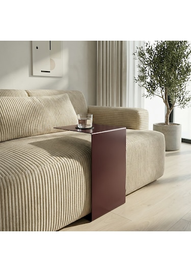 Metal Koltuk Üstü C Sehpa Modern Minimal Yan Sehpa Bordo