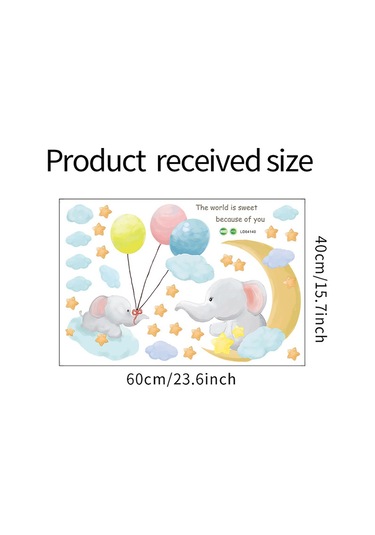 Duvar Çıkartmaları Seti, Filler, Ay, Bulutlar, Yıldızlar, Balonlar Duvar Çok Renkli