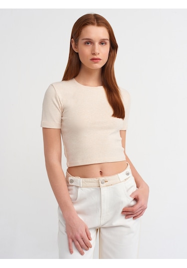 Dilvin Crop T-shirt Bej Melanj
