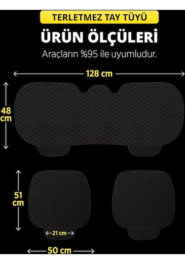 Tay Tüyü Cepli & Terletmez Oto Koltuk Minder Seti - Koltuk Koruma Kılıfı 3'lü Set Siyah-siyah
