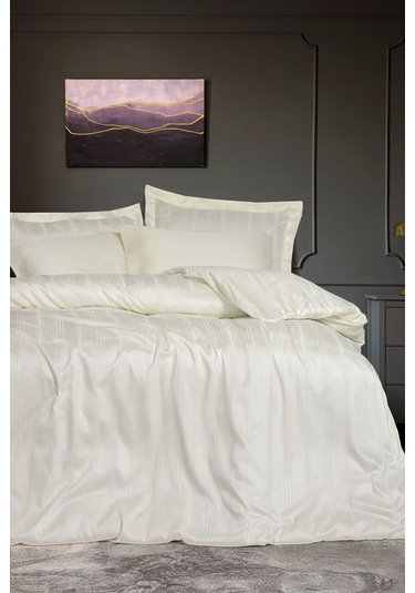 Cotton Box 1901-cb Smart Bambu Ck Saten Nevresım Takımı Strıpe Ekru Ekru