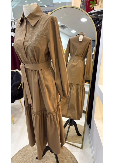 Nuss 2040 Desenli Elbise- Camel
