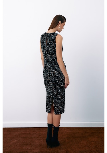 Sateen Kolsuz Tüvit Kalem Elbise - Siyah-135068 Siyah