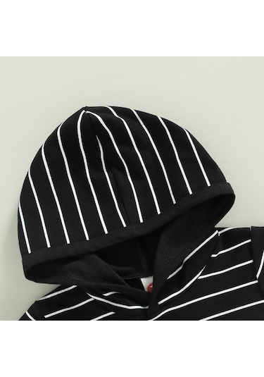 Haki Erkek Bebek Yaz Kıyafetleri Çizgili Kısa Kollu Kapşonlu Kazak Ve Günlük Elastik Büzgülü Şort Takım 0 - 6 Ay Haki