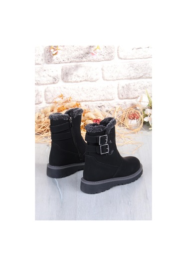 Fort Cool Buckle Anatomik Sıcak Astar Kaymaz Taban Kız Çocuk Çizme Siyah