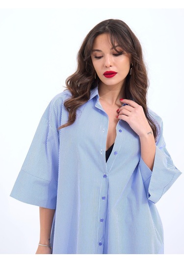 4328 Gömlek-mavi Beyaz Çizgili Altın