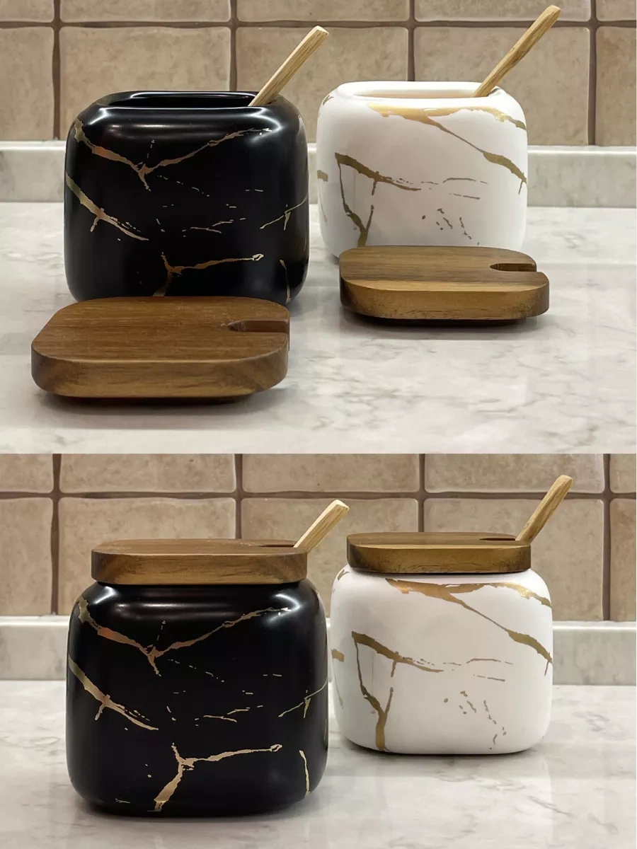 Arthomes Kapaklı Ve Kaşıklı Seramik Şekerlik, Baharat Kabı 224252226 Beyaz