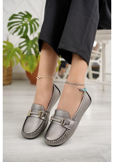Khayt Daisy Casual Günlük Kadın Babet Ayakkabı Platin