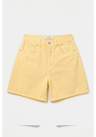 Itsbasic Kadın Light Sarı Diana 6s6-108 Relax Mom Fit Denim Şort