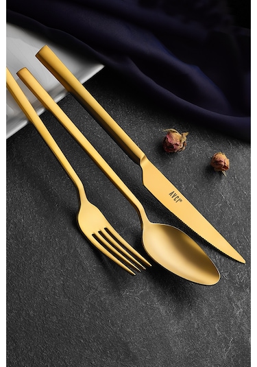 Avcı Klas Titanyum Mat Gold 72 Parça Çatal Kaşık Takımı 18-10 Altın