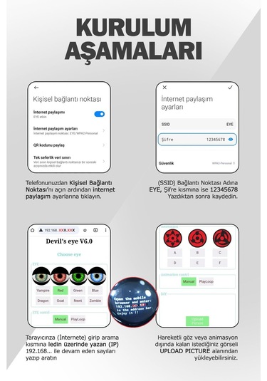 Otomobil Motosiklet Far Lensi Animasyonlu Göz Hareketli Wifi 3 Inch Ambiyans Aydınlatma 2 Adet
