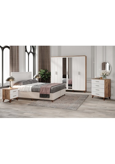 Paris 6 Komple Mdf Atlantik Çam-beyaz Yatak Odası