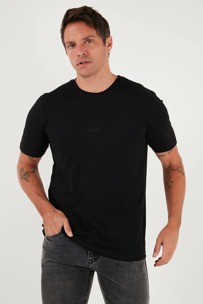 Buratti Yazı Detaylı Pamuklu Regular Fit Bisiklet Yaka Erkek T Shirt 59020203 Siyah