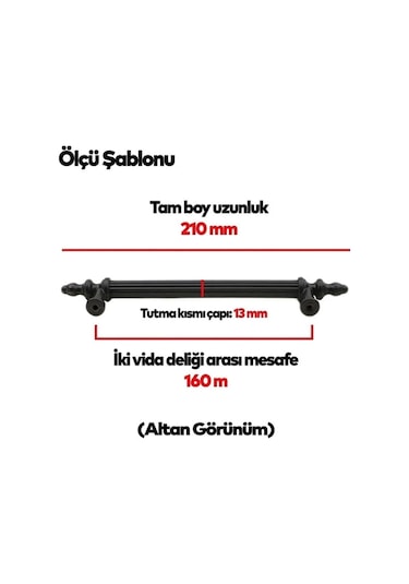 160 Mm Polimer Dolap Kulpu 20 Adet Vidalı - Mobilya Kulpları - 160 - Siyah Siyah Çift Delikli 160 Mm