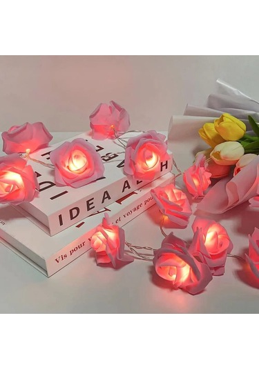 Yaozixa Pembe Gül Desenli Led Işık Zinciri, 3m Uzunlukta, 20 Ampul, Yumuşak Işık, Ev Dekorasyonu, Romantik Ortam Oluşturucu, İç Mekan Kullanıma Uygun