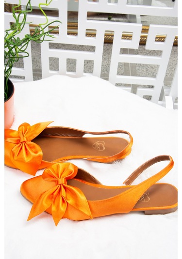 Fox Shoes Turuncu Saten Kumaş Kadın Babet H726809004 Turuncu