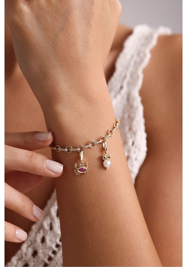 Gianfranco Halka Detaylı Taşlı 2 Charm Linaetta Bileklik Altın Sarı Altın