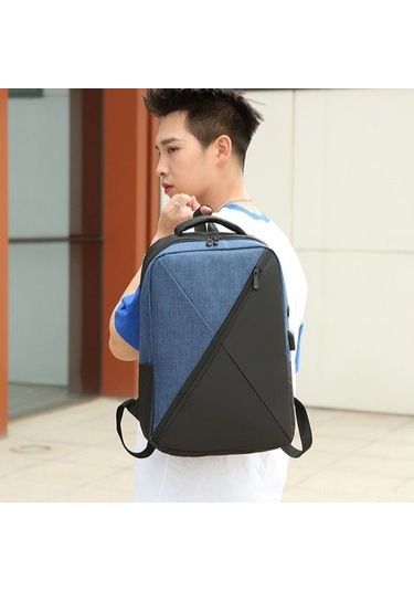 Didadodo 3'lü Usb Şarjlı Sırt Çantası Seti - Büyük Kapasiteli, Su Geçirmez, Ergonomik Tasarım 15.6 Laptop Uyumlu Mavi Renk, Mavi Mavi