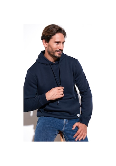 Buratti Regular Fit Kapüşonlu Kanguru Cepli Içi Tüylü Yumuşak Şardonlu Erkek Sweat 5905281 Koyu Lacivert