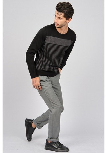 Desen Triko Erkek Bisiklet Yaka Desenli Yün Kazak 0249639 Siyah Siyah