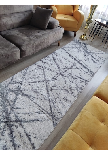 Arbese Kaymaz Taban Halı Koridor Antre Mutfak Yatak Odası Kesme Jel Yolluk Gri Beyaz Peluş 1001