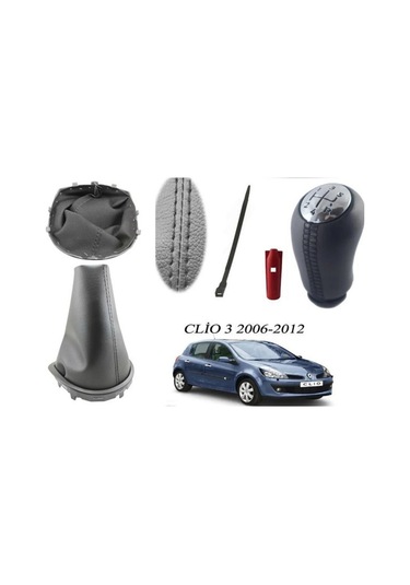 Renault Clio 3 Vites Körüğü Siyah Dikiş Parlak Kapak Deri Topuzu siyah