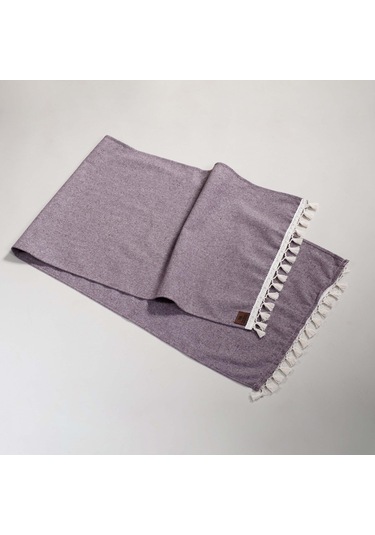 Vivamaison Bordo Düz Püsküllü Pamuk Kumaş 45X150 CM Runner