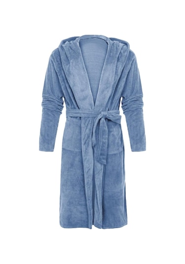 Erkek Sabahlıkları Kapşonlu Sabahlık Erkekler İçin Bornozlar Mavi