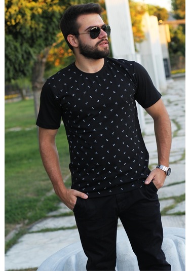 Erkek Siyah Çapa Desen Kısa Kollu Rahat Tişört 20etshcapa 001