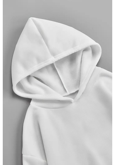 Unisex Beyaz Kapüşonlu Sweatshirt Shıne Bright ,baskılı Şardonlu Kalın Kumaş Beyaz