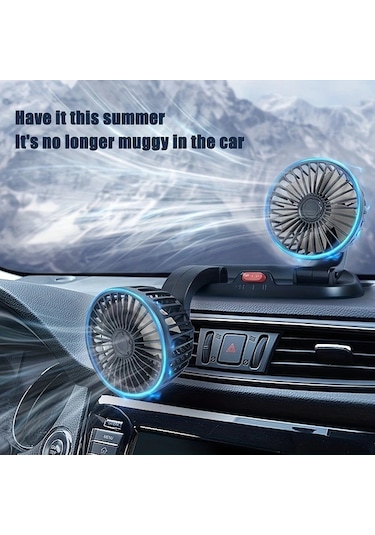 Xuweiwei Siyah 360 Derece Dönebilen Çift Başlı Usb Araç Fanı Ayarlanabilir Rüzgar Hızı Karavan Ve Araçlar İçin