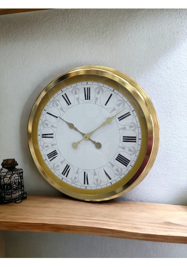 Gold Metal Çerçeveli Salon Otel Ofis Duvar Saati Çap 60 Cm Altın