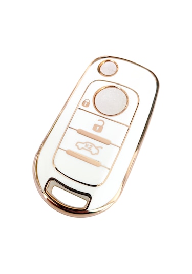 Fiat Egea Uyumlu Nano Kumanda Anahtar Kılıfı Oto Anahtarlık 3 Tuşlu Beyaz - Gold