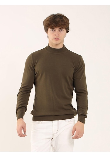 Dufy Haki Erkek Slim Fit Yarım Balıkçı Yaka Triko - 91087 Haki