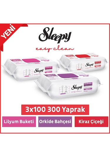 Sleepy Easy Clean Lilyum+ Orkide+ Kiraz Çiçeği Yüzey Temizlik Havlusu&Mendili 3x100 (300 Yaprak)