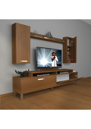 Decoraktiv Ekoflex 7 Slm Krom Ayaklı Tv Ünitesi Tv Sehpası Ceviz