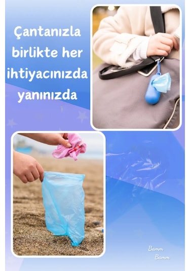Bamm Bamm Çanta Boy Kirli Bebek Bezi Çöp Poşeti ve Taşıma Çantası (Mavi)