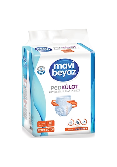 Mavi Beyaz Ped Külot Hasta Bezi Extra Büyük Boy XL 30'Lu