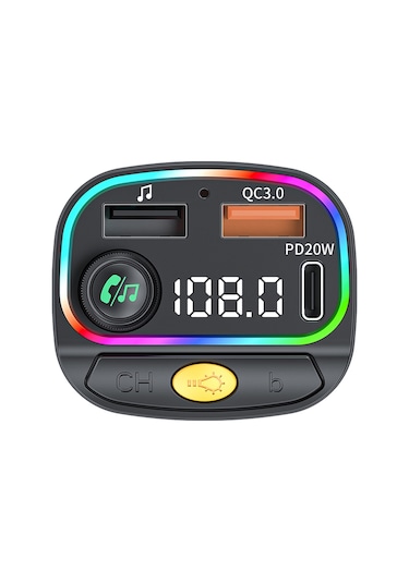 Wiwu Wi-qc031 Rgb Bluetooth Transmitter Mp3 Type-c Ve Usb-a Araç Şarjı Siyah